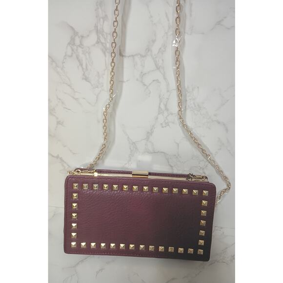 Street Level Handbags - STREET LEVEL Burgundy Gold Studded Leather Crossbody Bag - NWT